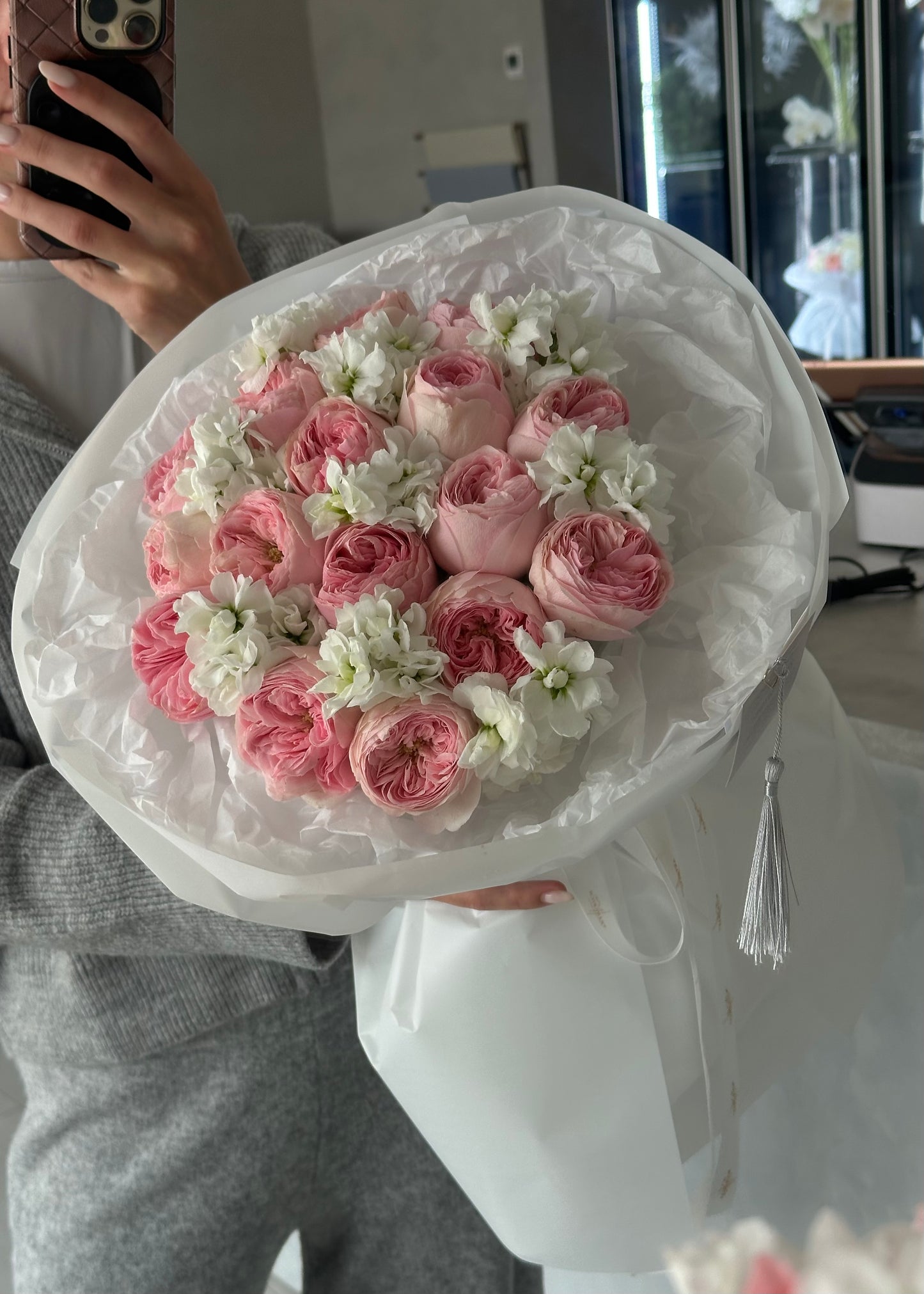 Duo of Stock and Peony Rose «Ballet Pink»